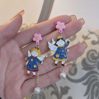 Korean Imitation Pearl Flower Angel Earrings Fashion Dripping Oil Earrings main image 4