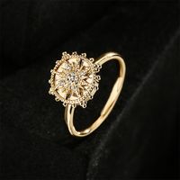 Fashion Can Be Rotated Geometric Sun Shape Copper Inlaid Zircon Open Ring main image 2
