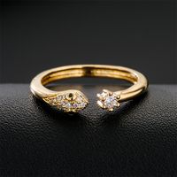 Fashion Geometric Copper Plated 18k Gold Zircon Snake Open Fine Ring Wholesale main image 3