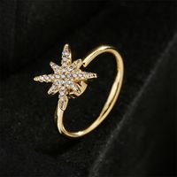 Fashion Rotatable Jewelry Copper Micro-encrusted Zircon Ray Geometric Open Ring main image 2