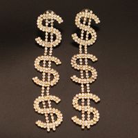 New European And American Fashion Micro-set Zircon Dollar Sign Earrings main image 3