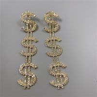 New European And American Fashion Micro-set Zircon Dollar Sign Earrings main image 6