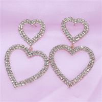 Europe And The United States Trendy Shiny Rhinestones Long Double Heart-shaped Earrings main image 1
