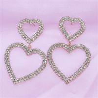 Europe And The United States Trendy Shiny Rhinestones Long Double Heart-shaped Earrings main image 2