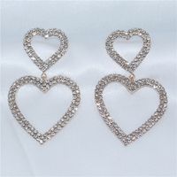 Europe And The United States Trendy Shiny Rhinestones Long Double Heart-shaped Earrings main image 4