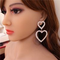 Europe And The United States Trendy Shiny Rhinestones Long Double Heart-shaped Earrings main image 6