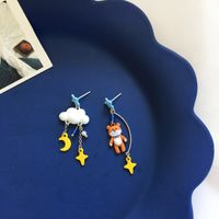 Cartoon Small Animal Earrings Cute Cloud Asymmetric Tassel Earrings sku image 1