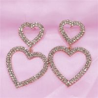 Europe And The United States Trendy Shiny Rhinestones Long Double Heart-shaped Earrings sku image 1