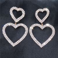 Europe And The United States Trendy Shiny Rhinestones Long Double Heart-shaped Earrings sku image 2