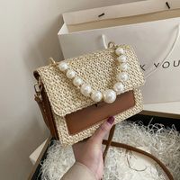 Summer New Woven Women's Bag Simple Pearl Hand-held Small Square Bag 20*15*7cm main image 1