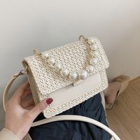 Summer New Woven Women's Bag Simple Pearl Hand-held Small Square Bag 20*15*7cm main image 3