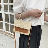 Summer New Woven Women's Bag Simple Pearl Hand-held Small Square Bag 20*15*7cm main image 4