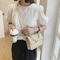 Summer New Woven Women's Bag Simple Pearl Hand-held Small Square Bag 20*15*7cm main image 5
