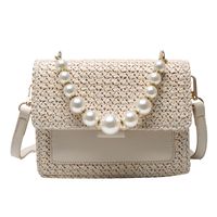 Summer New Woven Women's Bag Simple Pearl Hand-held Small Square Bag 20*15*7cm main image 6