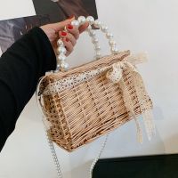 New Trendy Fashion Pearl Handbag Woven Vegetable Basket Bag Messenger Bag 22*14*11cm main image 1