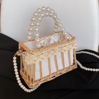 New Trendy Fashion Pearl Handbag Woven Vegetable Basket Bag Messenger Bag 22*14*11cm main image 4