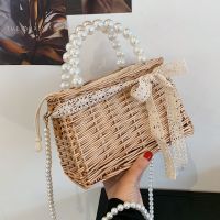New Trendy Fashion Pearl Handbag Woven Vegetable Basket Bag Messenger Bag 22*14*11cm main image 5