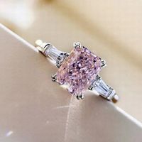Fashion Square Pink Zircon Copper Ring Romantic Bride Wedding Ring main image 3
