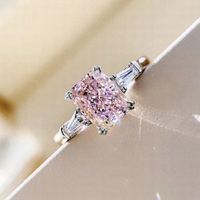Fashion Square Pink Zircon Copper Ring Romantic Bride Wedding Ring main image 4