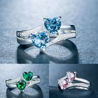 Fashion Zircon Ring Double Heart-shaped Gemstone Platinum-plated Copper Ring Jewelry Wholesale main image 1
