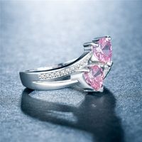 Fashion Zircon Ring Double Heart-shaped Gemstone Platinum-plated Copper Ring Jewelry Wholesale main image 3