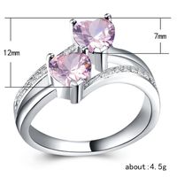 Fashion Zircon Ring Double Heart-shaped Gemstone Platinum-plated Copper Ring Jewelry Wholesale main image 2
