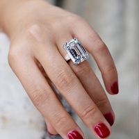 Fashion Large Rectangular Zircon Copper Ring Luxury Women's Wedding Engagement Ring main image 3
