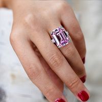 Fashion Large Rectangular Zircon Copper Ring Luxury Women's Wedding Engagement Ring main image 5