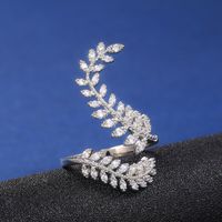 New Ladies Zircon Ring Silver-plated Creative Plant Leaves Ring Copper Jewelry main image 4