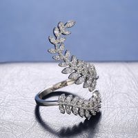 خاتم نسائي جديد من الزركون مطلي بالفضة خاتم إبداعي بأوراق النبات مجوهرات نحاسية main image 5