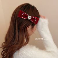 New Year's Retro Red Hairpin Christmas Headdress Diamond Pearl Fabric Bow Spring Clip main image 5