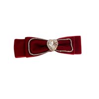 New Year's Retro Red Hairpin Christmas Headdress Diamond Pearl Fabric Bow Spring Clip main image 6