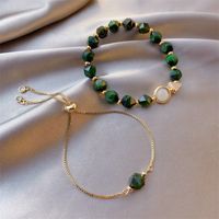 Simple Green Gemstone Bracelet Korean Style Tiger Eye Stone Alloy Bracelet 2-piece Set main image 1