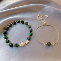 Simple Green Gemstone Bracelet Korean Style Tiger Eye Stone Alloy Bracelet 2-piece Set main image 4