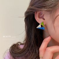 Fashion Ink Blue Color Geometric Circle Square Triangle Alloy Earrings Wholesale main image 3