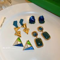 Fashion Ink Blue Color Geometric Circle Square Triangle Alloy Earrings Wholesale main image 4