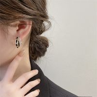 Fashion Zircon Leather C-shaped Double-layer Design Alloy Earrings main image 4