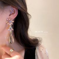 Fashion Inlaid Rhinestone Flower Long Tassel Earrings Wholesale main image 4