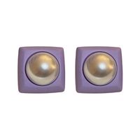 Vintage Purple Contrast Color Pearl Geometric Heart Earrings Wholesale main image 6