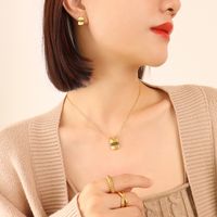Korean Style Trend Titanium Steel Striped Small Kettle Pendant Necklace Ear Stud Jewelry main image 4