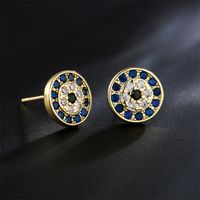 Retro Simple Round Black And White Blue Zircon Earrings Copper Plated 18k Gold Earrings main image 1