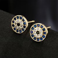 Retro Simple Round Black And White Blue Zircon Earrings Copper Plated 18k Gold Earrings main image 3