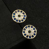 Retro Simple Round Black And White Blue Zircon Earrings Copper Plated 18k Gold Earrings main image 4