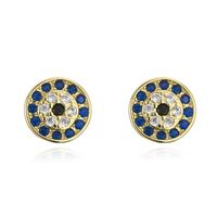 Retro Simple Round Black And White Blue Zircon Earrings Copper Plated 18k Gold Earrings main image 6