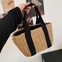 Retro Woven Straw Bag Large-capacity Bucket Cabbage Basket Bag 32*16*12cm main image 1