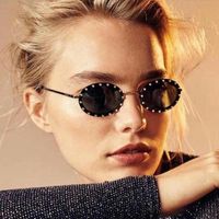 Oval Diamond-studded Metal Sunglasses sku image 5