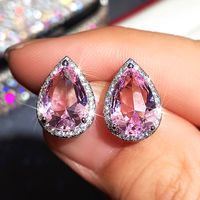 Fashion New Earrings Pear-shaped Water Drop Pink Zircon Earrings Valentine's Day main image 3