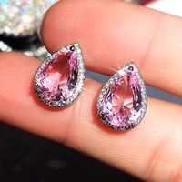 Fashion New Earrings Pear-shaped Water Drop Pink Zircon Earrings Valentine's Day main image 4