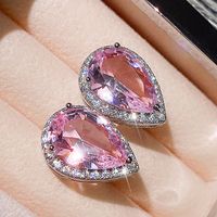 Fashion New Earrings Pear-shaped Water Drop Pink Zircon Earrings Valentine's Day main image 5