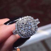 New Four-claw Round Diamond Zircon Ring Full Set Engagement Ring Copper Jewelry main image 1